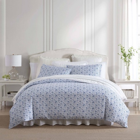 Laura Ashley Chloe 2-Piece Blue Floral Cotton Twin Comforter Set