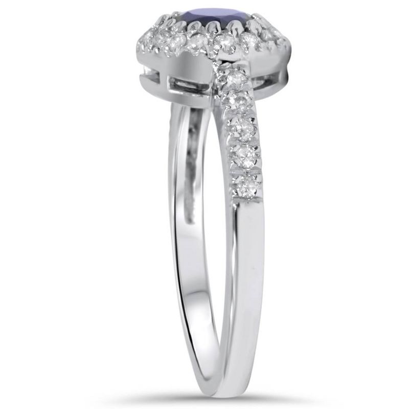 Pompeii3 1ct Halo Genuine Blue Sapphire Diamond Engagement Ring 14K White Gold, 2 of 6