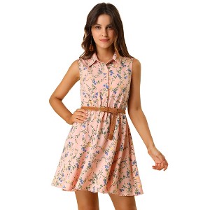 INSPIRE CHIC Women's Floral Sleeveless Half Placket Mini Belted Summer Dress - 1 of 4