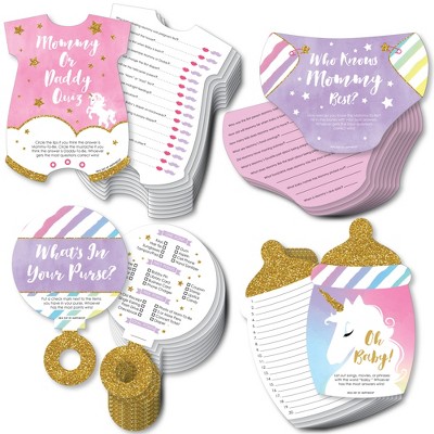 Big Dot of Happiness Rainbow Unicorn - 4 Magical Unicorn Baby Shower Games - 10 Cards Each - Gamerific Bundle