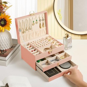 3 Layer Jewelry Box, Lockable Jewelry Holder Organizer with Jewelry Drawer - 1 of 4
