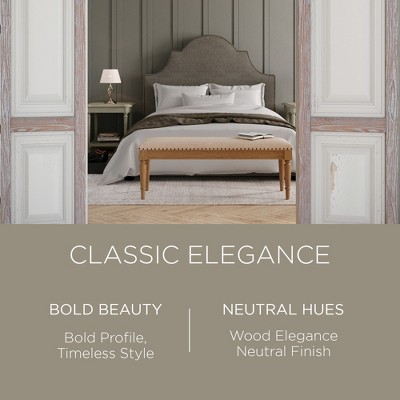 Elizabeth Natural Upholstered Wooden Bench with Nailhead Trim