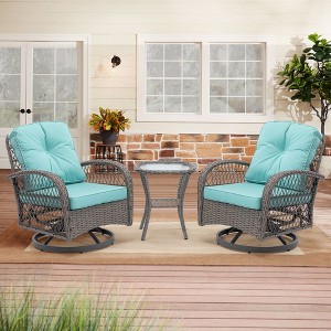 SKRAN Set of 3 Outdoor Patio Chairs, 360 Degree Swivel Rocker Patio Conversation Set with Thickened Cushions and Coffee Table for Backyard - 1 of 4