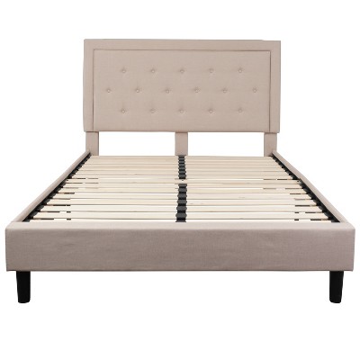 Beige Queen Size Tufted Upholstered Platform Bed with Slats