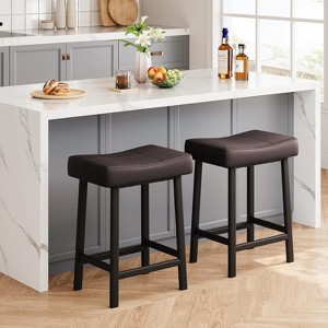 Counter Height Bar Stools, 24 Inch PU Leather Barstools with Heavy Duty Metal Legs, Thick Saddle Seats Breakfast Stools for Kitchen Island, Bar - 1 of 4