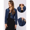 Allegra K Women's Collarless Button Down Crop Jean Denim Jackets - 2 of 4