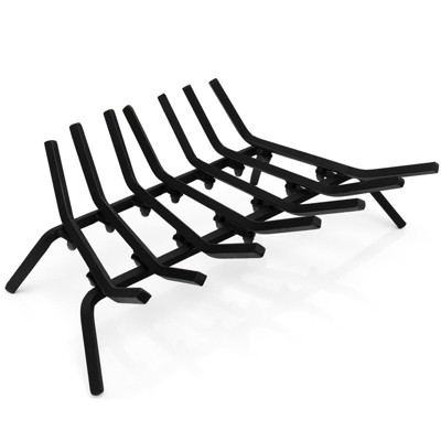 Tangkula 31/25/18-Inch Fireplace Log Grate Heavy Duty Solid Steel Fireplace Log Holder with 7 1/2" Steel Bars Indoor Outdoor Grill Fireplace Log Grate Black