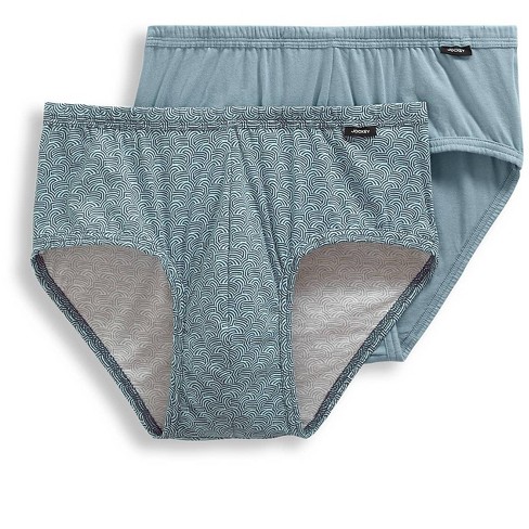 Jockey Mens Elance Poco Brief 2 Pack Underwear Briefs 100% cotton L Cloudy  Day Geo/Silver Line Grey