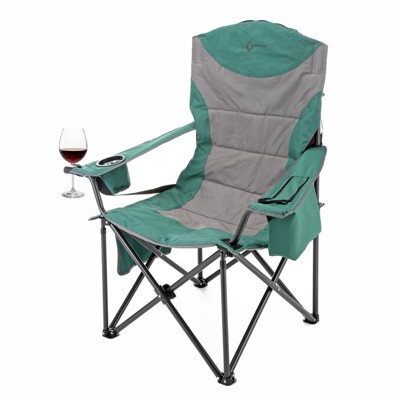 Arrowhead Outdoor XXL Folding Padded Camping Chair w/Cup & Wine Holder, Armrest Cooler, Support up to 600 lbs (Forest Green)