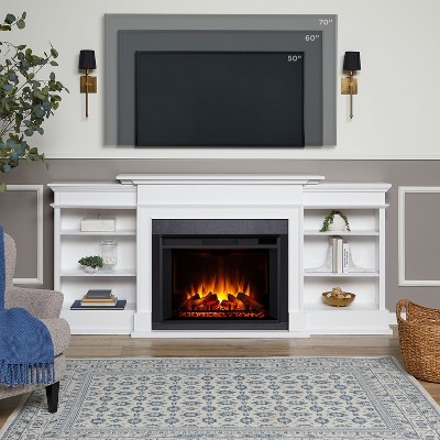 Ashton White Wood Electric Fireplace TV Stand with Shelves