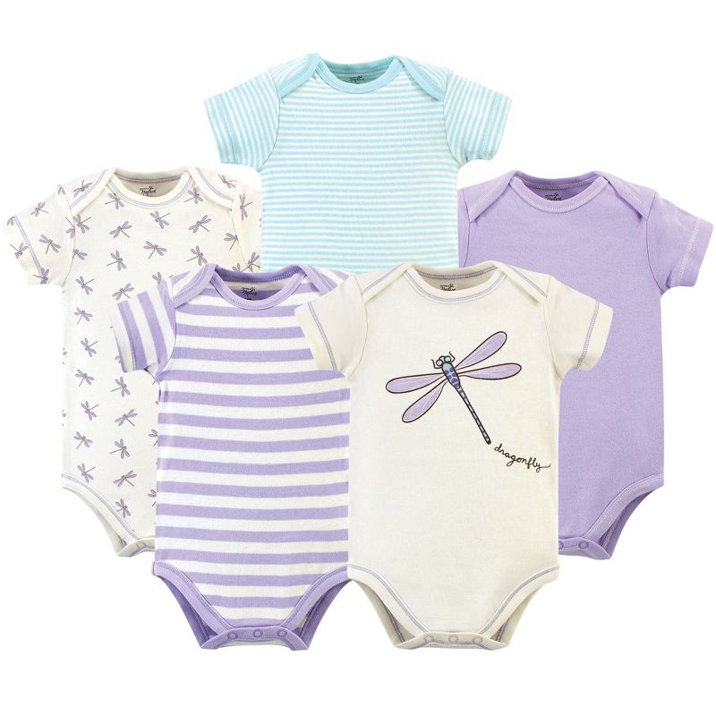 Touched by Nature Baby Girl Organic Cotton Bodysuits 5pk, Dragonfly, 1 of 8