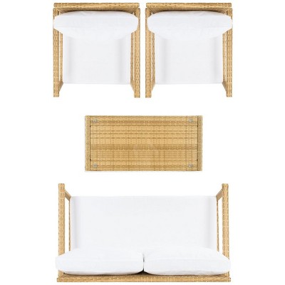 Garnen Natural Wicker 4-Piece Patio Set with White Cushions