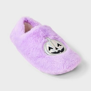 Women's Iridescent Pumpkin Halloween Faux Fur Slipper Socks with Grippers - Hyde and EEK! Boutique™ - 1 of 4
