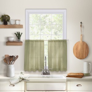 Elrene Cameron Linen Rod Pocket Kitchen Tier Window Curtain Set of 2 - Elrene Home Fashions - 1 of 4