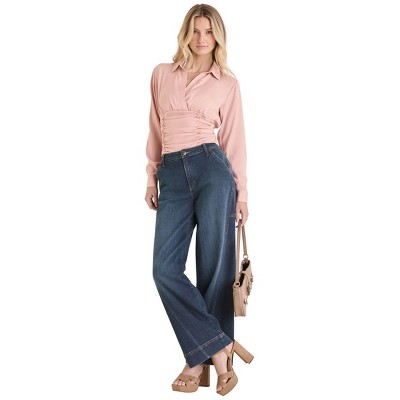 VENUS Womens Ruched Collared Blouse