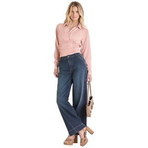 VENUS Womens Ruched Collared Blouse - 1 of 4