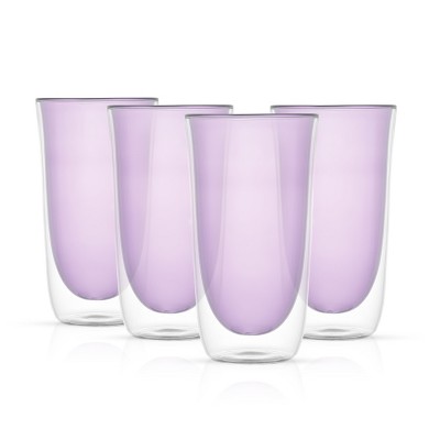 JoyJolt Spike Double Wall Glass - Set of 4 Cocktail Beer Highball Drinkware Glass -13.5-oz - Violet