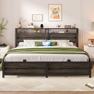 Besiost Storage Bed with Sliding Doors, LED Lights & USB Charging Station - 1 of 4