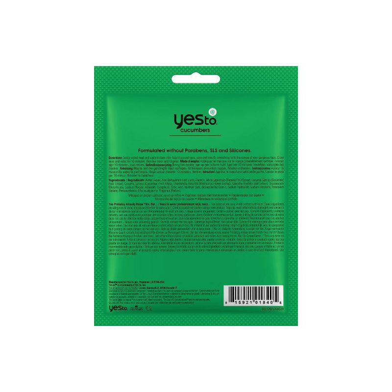 Yes To Cucumbers Calming Paper Face Mask - 1ct/0.67 fl oz, 3 of 6