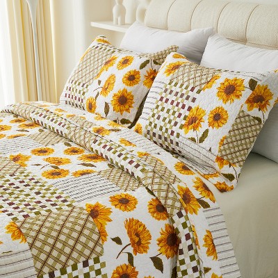 Acoinel Sunflower Patchwork Quilt Set - 3-Piece Reversible Bedspread with Pillow Shams, Queen Size Bedding(92"×96") — фото 5