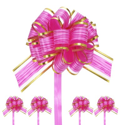 Unique Bargains Plastic Tree Stripes Gold Edge Large Satin Pull Bow 10 Count