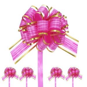 Unique Bargains Plastic Tree Stripes Gold Edge Large Satin Pull Bow 10 Count - 1 of 4
