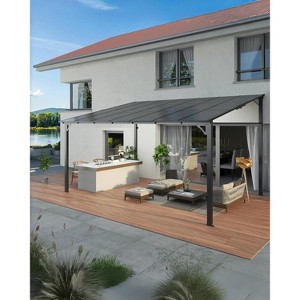 10 x 10 FT Wall Mounted Gazebo, Hardtop Lean-to Pergola with Polycarbonate Roof - 1 of 4