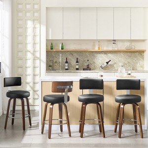 Bekrvio 26" Faux Leather Swivel Bar Stools Set of 1/2/3/4,Mid Century Modern Counter Chairs with Wood Legs and Curved Back for Kitchen Island - 1 of 4