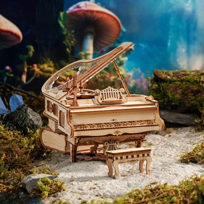 ROBOTIME 3D Wooden Puzzle Magic Piano Mechanical Music Box, Beige, 6.7"*5.5"*5"