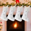 Aoibox 4 Pack White Faux Fur Christmas Stockings 17.5 Inch Silver Sequin Snowflake Fireplace Hanging Holiday Decor Large Size - 2 of 4