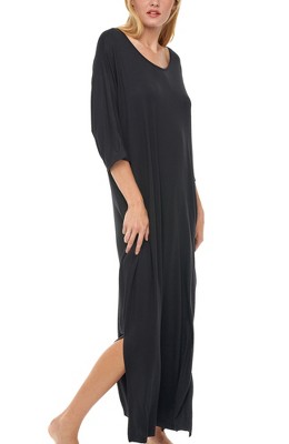 ADR Women's Soft Knit Caftan Nightgown, Loungewear Night Gown Long Sleep Dress with Pockets