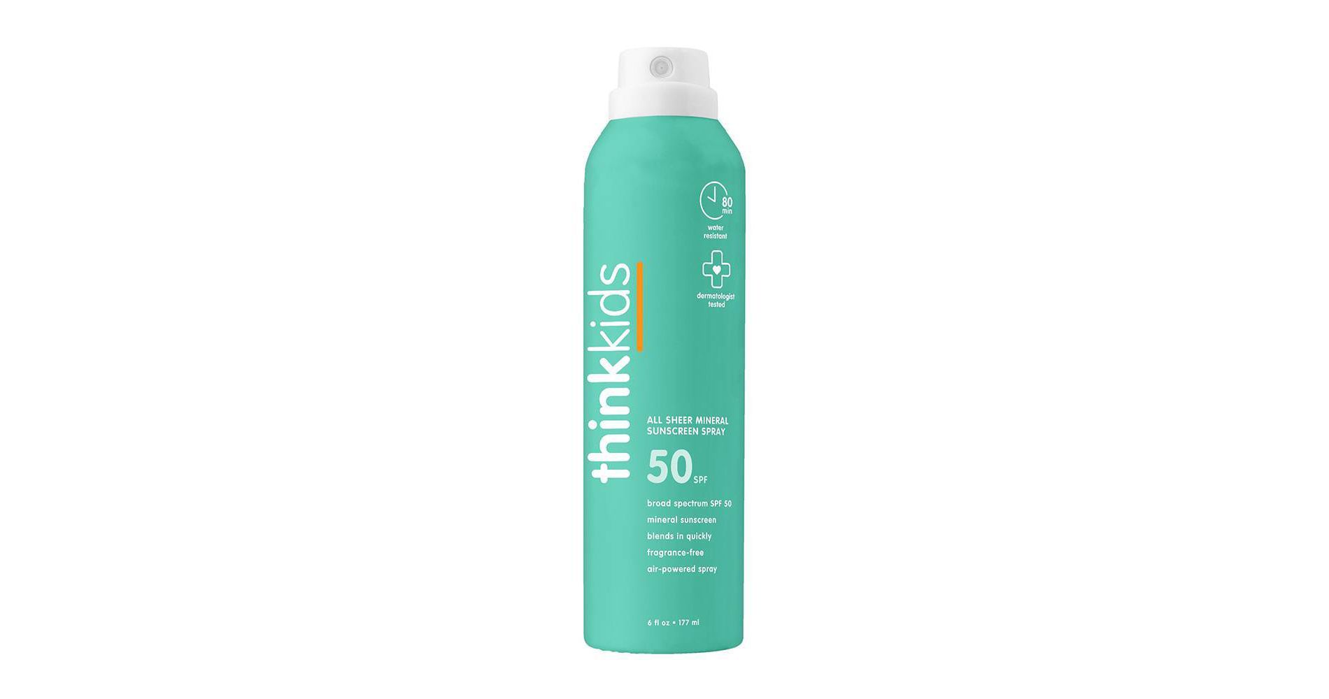 thinkbaby All Sheer Mineral Sunscreen Spray with Non-Nano Zinc Oxide, UVA/UVB Protection - Water Resistant - SPF 50 - 6oz