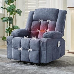 Manual Recliner Chair for Big & Tall with Heat & Massage – Oversized Overstuffed Lounge Sofa, Remote Control, 3 Recline Positions - 1 of 4
