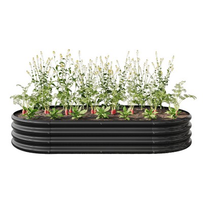 Dolonm Raised Garden Bed Outdoor, Oval Large Metal Raised Planter Bed for for Plants, Vegetables, and Flowers - Silver