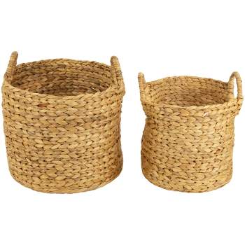 Northlight Set of 2 Beige Textured Water Hyacinth Woven Storage Baskets with Handles - 15.75"