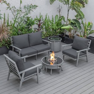 LeisureMod Walbrooke 4-Piece Modern Gray Patio Conversation Set with Square Fire Pit & Tank Holder, Sectional Seat for Outdoor Spaces - 1 of 4
