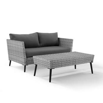 2pc Richland Outdoor Patio Loveseat and Coffee Table Set - Gray - Crosley