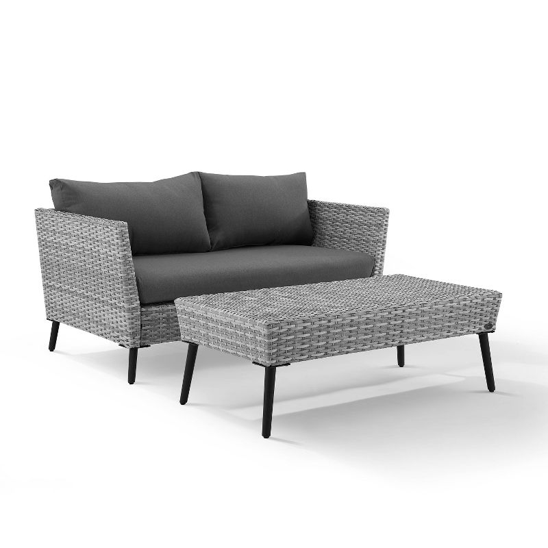 2pc Richland Outdoor Patio Loveseat and Coffee Table Set - Gray - Crosley, 1 of 17