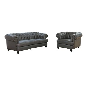 2pc Harlow Tufted Top Grain Leather Sofa & Armchair Set Gray - Abbyson Living