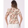 INSPIRE CHIC Women's Peter Pan Collar Smocked Puff Short Sleeve Ruffle Floral Blouse - 3 of 4