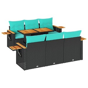 vidaXL Patio Sofa Set with Cushions Seat Modules 7 Piece Poly Rattan Acacia - Black - 1 of 4