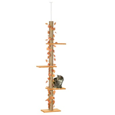 VisioGear Floor to Ceiling Cat Tree, 80" - 95" Adjustable Tall Cat Tower, 3-Level Cat Climbing Towe for Indoor Cats, Orange, 14.5"*8.25"*95.25"
