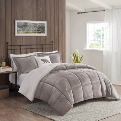 Sapphtopaz 4-Piece King Sheet Set, Plush Alternative Comforter Set, Sheets King Size Bed Set, Bedding with Decorative Pillow -Gray & Ivory