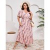 YESFASHION V Neck Wrap Maxi Dress for Women Plus Size High Waist Ruffle Casual Summer Dress with Belt - 3 of 4