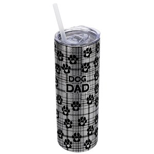 Elanze Designs Plaid Paw Prints Silvertone Sparkle 20 Ounce Double Wall Stainless Steel Glitter Travel Tumbler With Sliding Lid And Straw, Dog Dad - 1 of 4