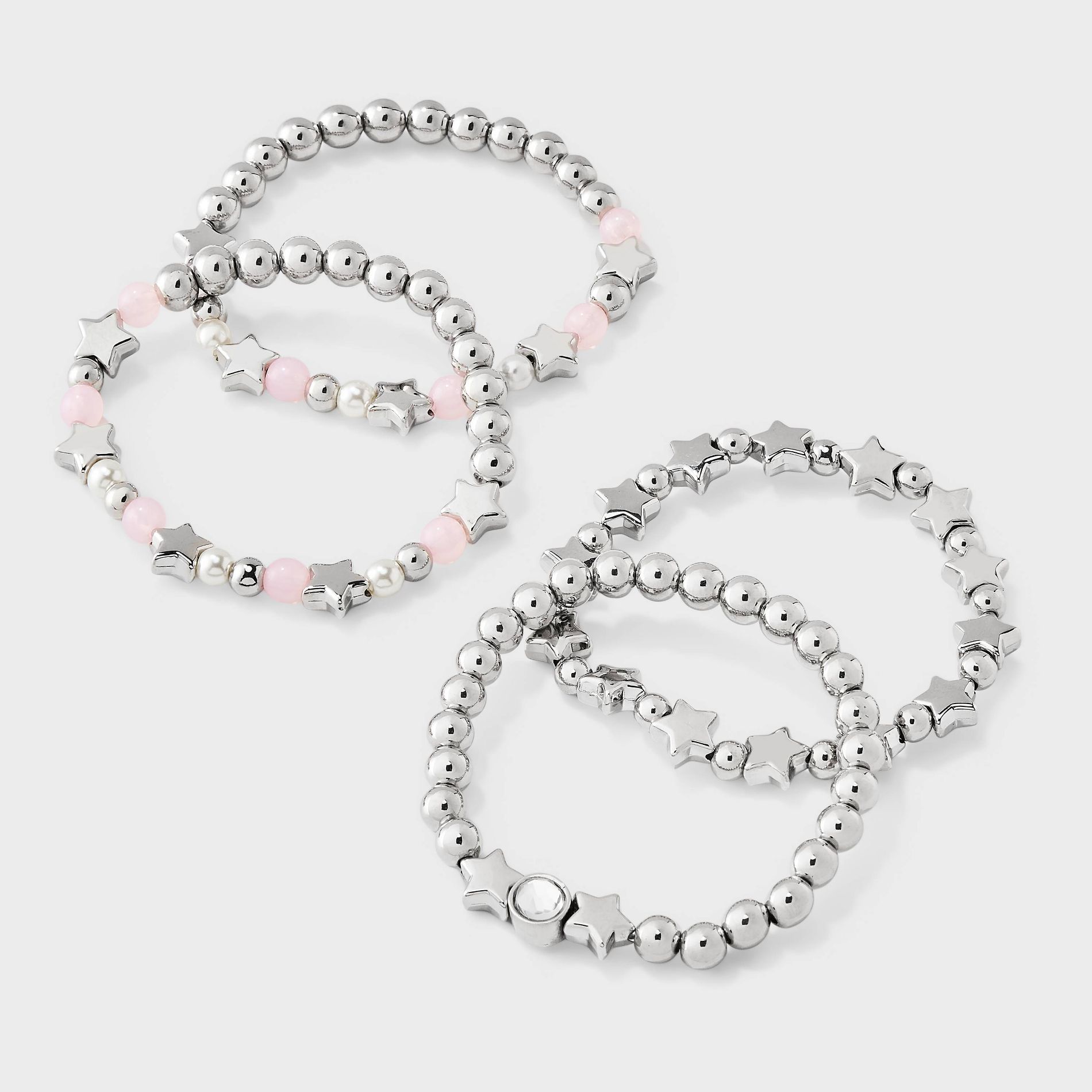 Girls' Beaded Stars Bracelet Set 4pc - art class™ Silver/Pink
