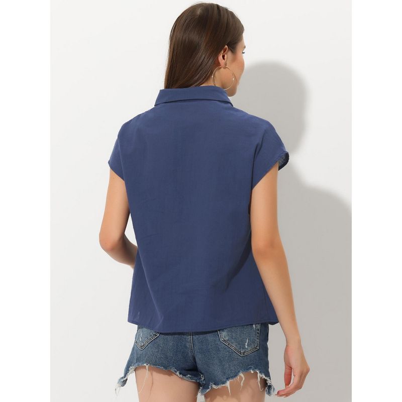 Allegra K Women's Casual Summer Linen Button Down Cap Sleeve Cotton Collar Shirts, 3 of 6
