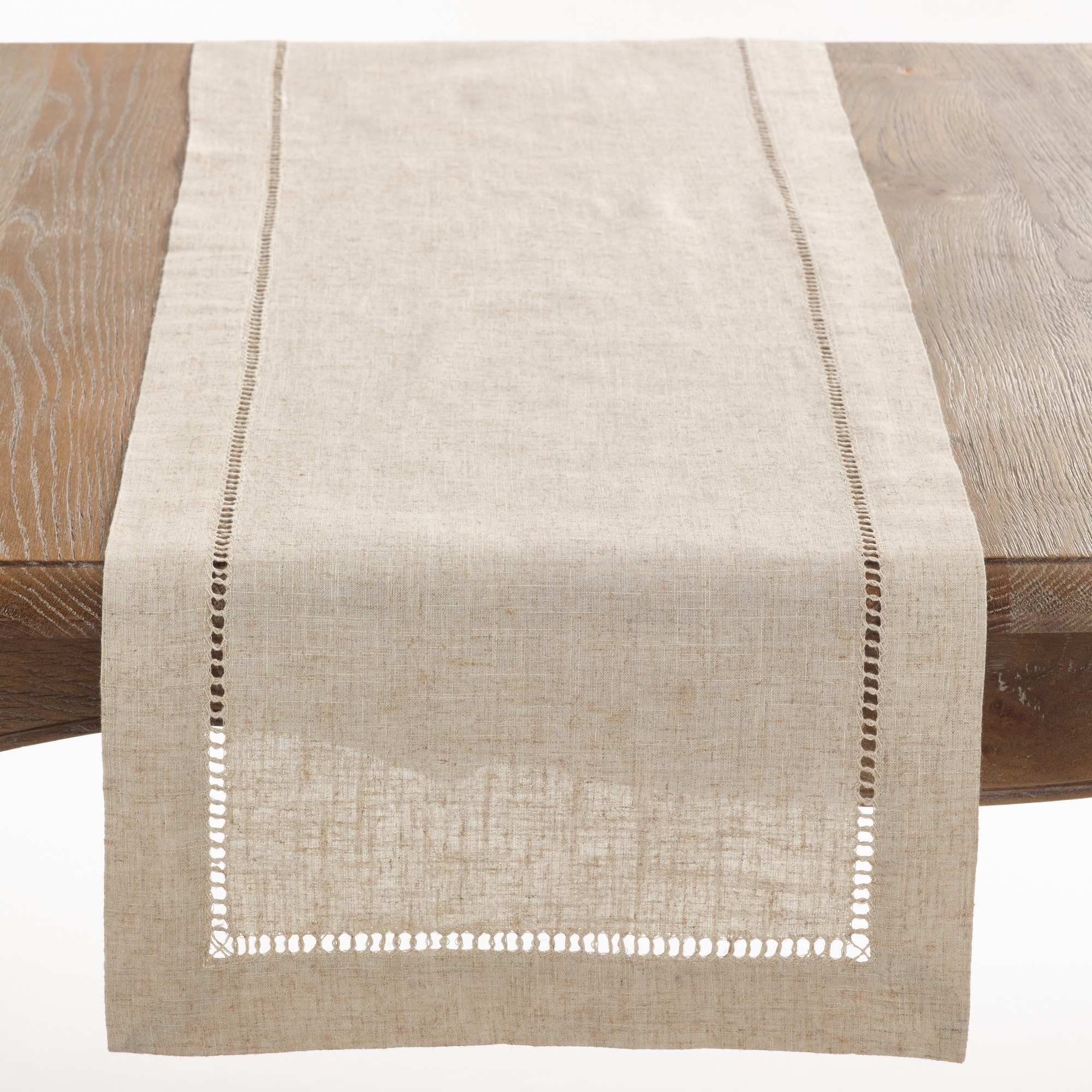 Saro Lifestyle Linen Blend Rustic Style Table Runner With Hemstitch Border, Natural, 16" x 45"