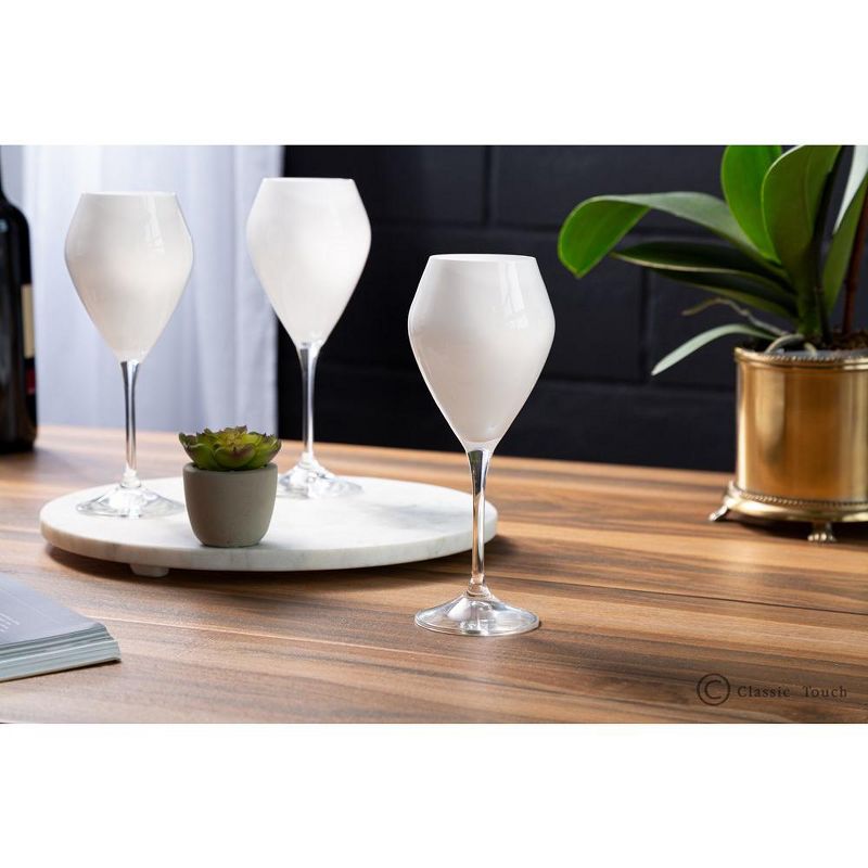 Classic Touch Set of 6 White V-Shaped Wine Glasses with Clear Stem - 15 oz, 4 of 5