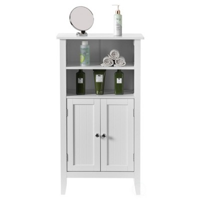 White Wood Freestanding Cabinet with Shutter Doors and Shelves